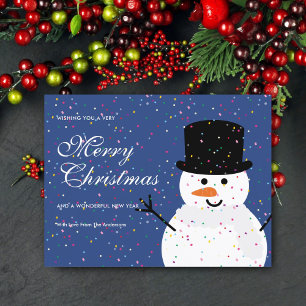 Niedlicher Weihnachtsschneemann & Snowy Confetti K Feiertagspostkarte