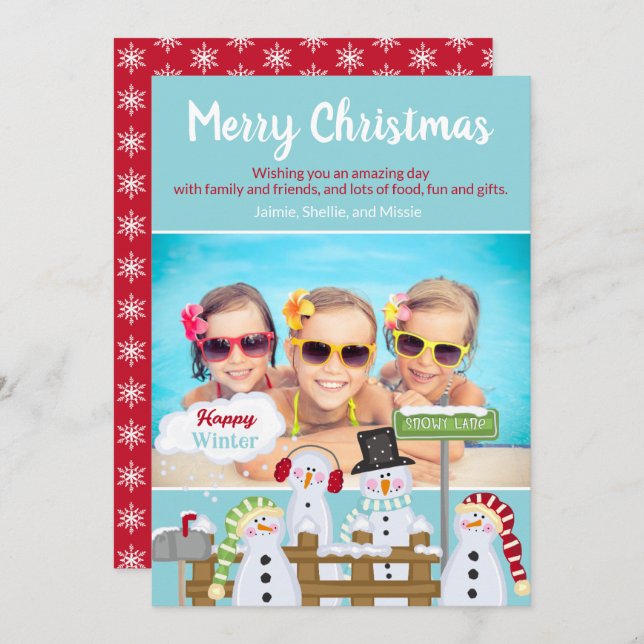 Niedlicher Weihnachtsschneemann Von Kindern zu Kin Einladung (Vorne/Hinten)