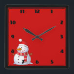 Niedlicher WeihnachtsSnowman Quadratische Wanduhr<br><div class="desc">Ein niedlicher Weihnachtssnowman,  der ein bisschen chubby und ziemlich ist-,  tragend einen gestreiften Schal und einen roten Weihnachtshut. Festlich und Spaß.</div>