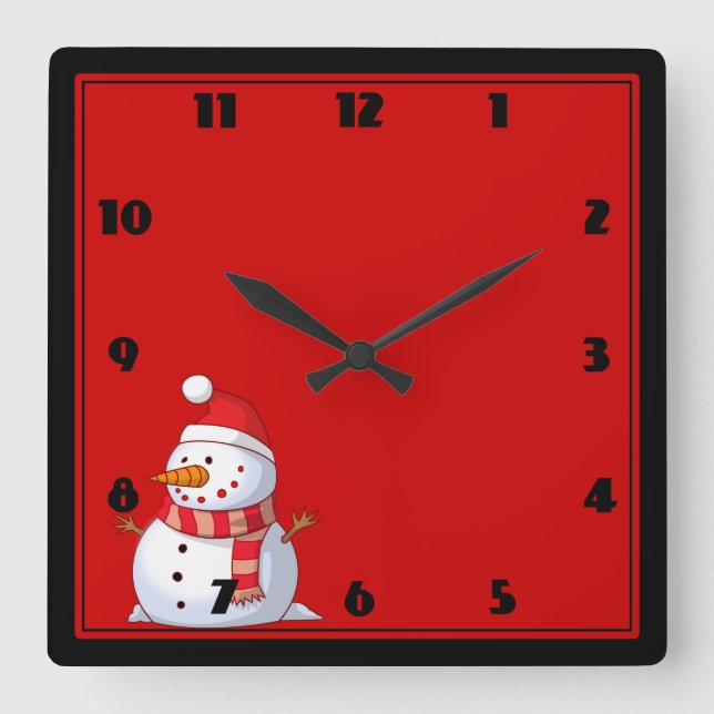 Niedlicher WeihnachtsSnowman Quadratische Wanduhr (Vorderseite)