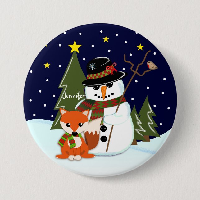 Niedlicher WeihnachtsSnowman und Fox und Button (Vorderseite)