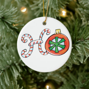 Niedlicher Weihnachtstext, Ho in Candy Canes Ornam Keramik Ornament