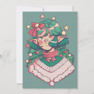 Niedlicher Weihnachtsurlaub Elf Anime Girl Feiertagskarte