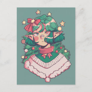 Niedlicher Weihnachtsurlaub Elf Anime Girl Feiertagspostkarte