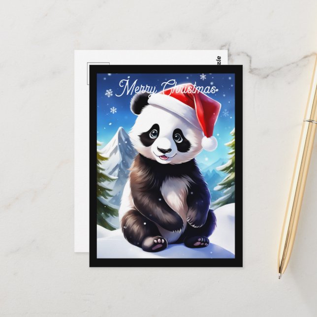 Niedlicher Weihnachtsurlaub in Santa Panda Postkarte (Vorderseite/Rückseite Beispiel)
