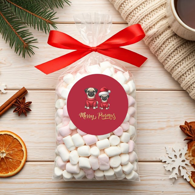 Niedlicher Weihnachtsurlaub Mercosur Pugmas Runder Aufkleber (Cute Funny Christmas Holiday Merry Pugmas Packaging Idea  Sticker)