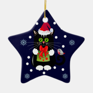 Niedlicher Weihnachtsverzierung Stern mit Katze Keramik Ornament