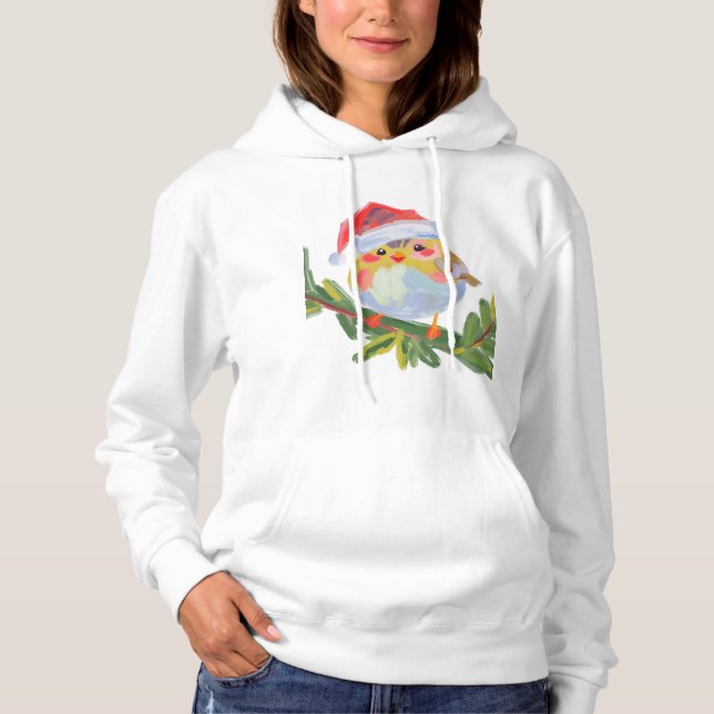 Niedlicher Weihnachtsvogel mit Weihnachtsmannmütze Hoodie (Vorderseite)