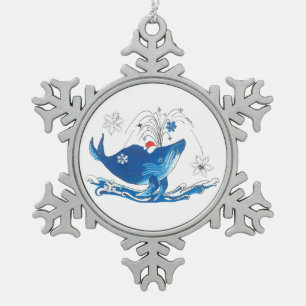 Niedlicher Weihnachtswal Schneeflocken Zinn-Ornament