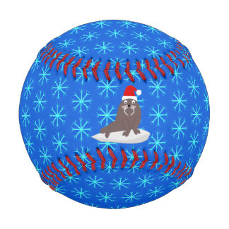 Niedlicher Weihnachtswalrus und Schneeflocken Baseball