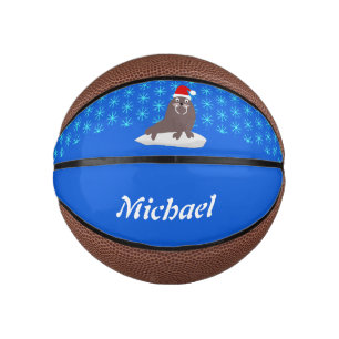Niedlicher Weihnachtswalrus und Schneeflocken Mini Basketball