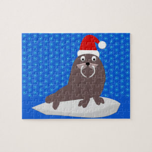 Niedlicher Weihnachtswalrus und Schneeflocken Puzzle