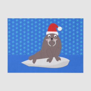 Niedlicher Weihnachtswalrus und Schneeflocken Seidenpapier