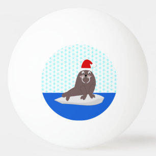 Niedlicher Weihnachtswalrus und Schneeflocken Tischtennisball