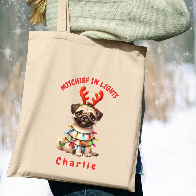 Niedlicher Weihnachtswasserfarbe Lieblicher Mops H Tragetasche (Carry festive cheer with this custom fun Pug dog tote bag. A perfect gift for dog lovers.)