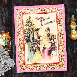 Niedlicher WeihnachtsWeihnachtsmann mit Familienro Feiertagspostkarte