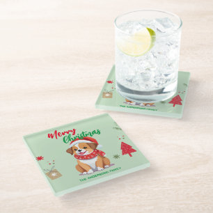 Niedlicher Weihnachtswelpe Santa Scarf Urlaub Glasuntersetzer