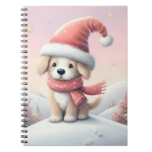 Niedlicher Weihnachtswelpen in der Weihnachtsmannm Notizblock