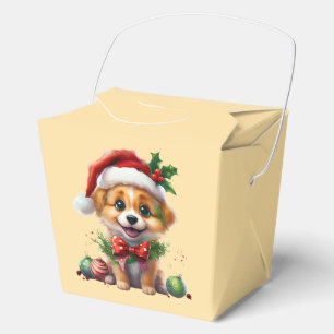 Niedlicher Weihnachtswelpen mit Weihnachtsmannmütz Geschenkschachtel