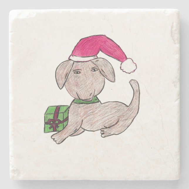 Niedlicher Weihnachtswelpen Steinuntersetzer (Vorderseite)