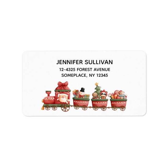 Niedlicher Weihnachtszug mit Spielzeug Adressaufkleber (Vorne)