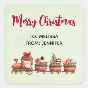 Niedlicher Weihnachtszug mit Spielzeug Xmas Quadratischer Aufkleber