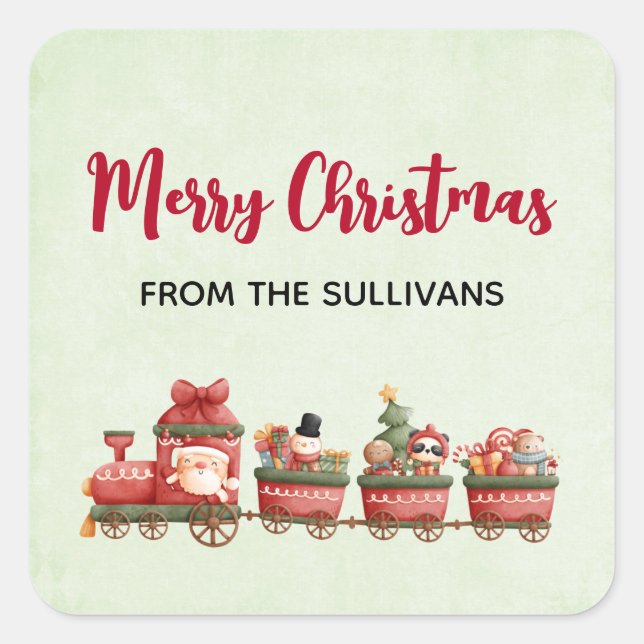 Niedlicher Weihnachtszug mit Spielzeug Xmas Quadratischer Aufkleber (Vorderseite)