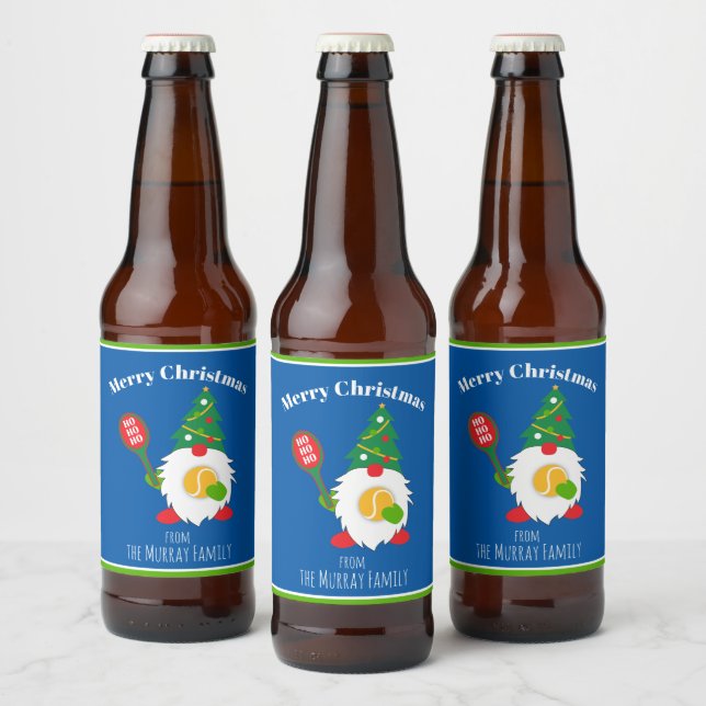🎾 Niedlicher Weihnachtszwerg mit Tennisball Bierflaschenetikett (Flaschen)