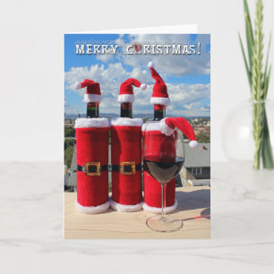 Niedlicher Wein in Weihnachtskostümen Grußkarte! Feiertagskarte