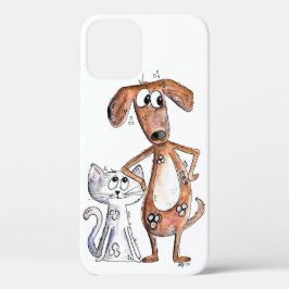 Niedlicher, weißbrauner Hund und graue Katze Case-Mate iPhone Hülle