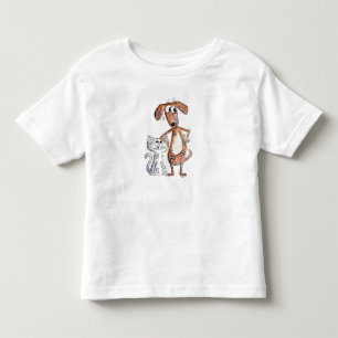 Niedlicher, weißbrauner Hund und graue Katze Kleinkind T-shirt