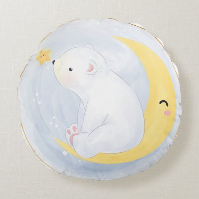 NIEDLICHER WEISSER BABY POLAR-BÄDER AUF HALBEM MON RUNDES KISSEN (Vorderseite)