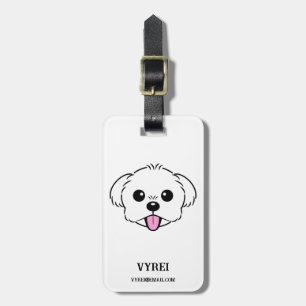 Niedlicher weißer Bichon Frise Hund klebt Zunge he Gepäckanhänger