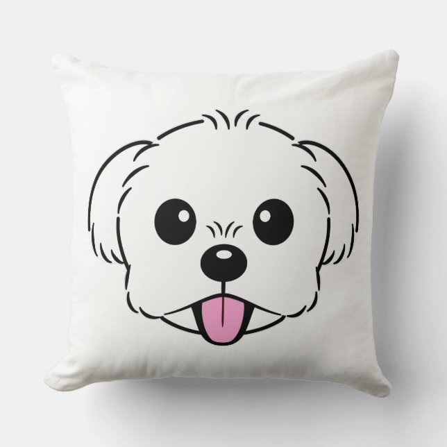 Niedlicher weißer Bichon Frise Hund klebt Zunge he Kissen (Vorderseite)