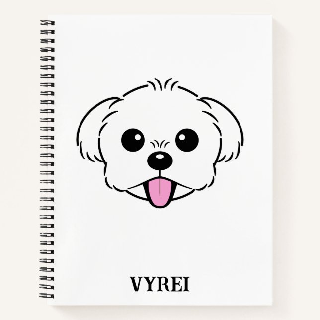 Niedlicher weißer Bichon Frise Hund klebt Zunge he Notizbuch (Vorderseite)