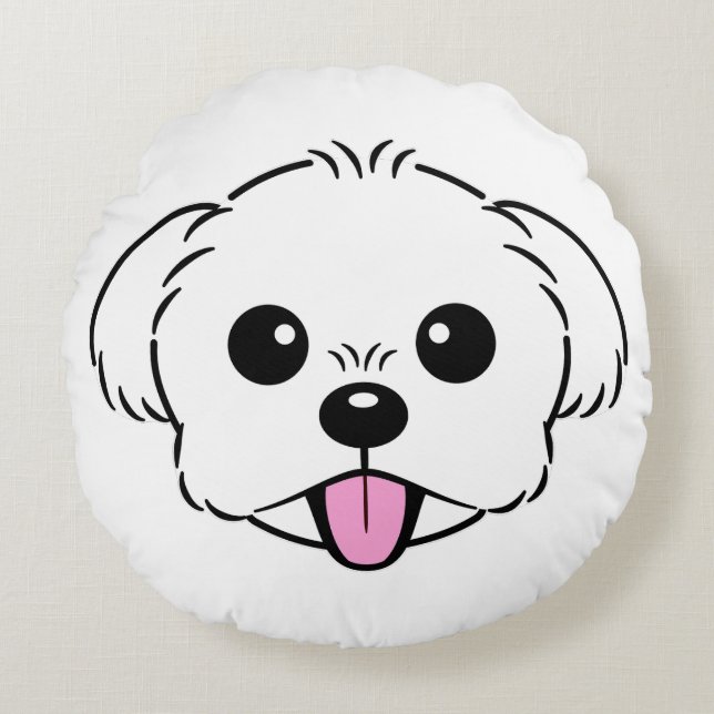 Niedlicher weißer Bichon Frise Hund klebt Zunge he Rundes Kissen (Vorderseite)