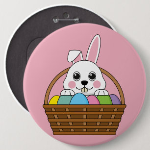 Niedlicher Weißer Bunny farbenfroher Ostern Ei Hun Button