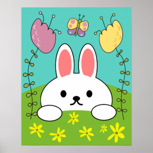 Niedlicher weißer Cartoon Bunny Rabbit Poster