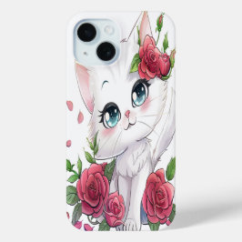Niedlicher weißer Cartoon Katze mit Rose iPhone Ca Case-Mate iPhone Hülle