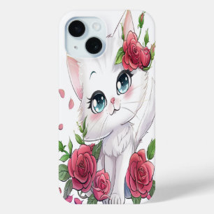 Niedlicher weißer Cartoon Katze mit Rose iPhone Ca Case-Mate iPhone Hülle