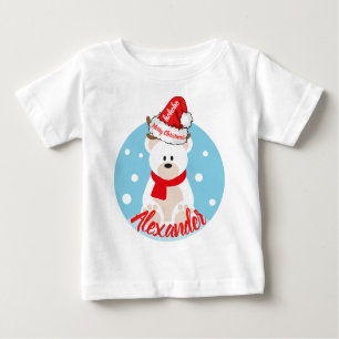 Niedlicher Weißer Eisbär Rote Weihnachtsmannmütze Baby T-shirt