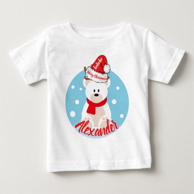 Niedlicher Weißer Eisbär Rote Weihnachtsmannmütze  Baby T-shirt (Vorderseite)