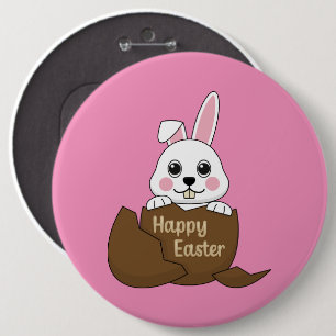 Niedlicher Weißer Hase im Schokoladeneier glücklic Button