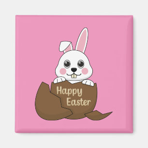 Niedlicher Weißer Hase im Schokoladeneier glücklic Magnet