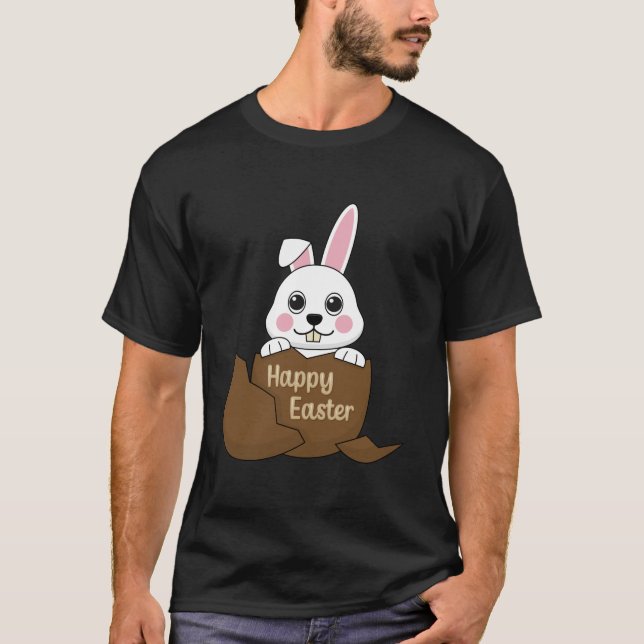 Niedlicher Weißer Hase im Schokoladeneier glücklic T-Shirt (Vorderseite)