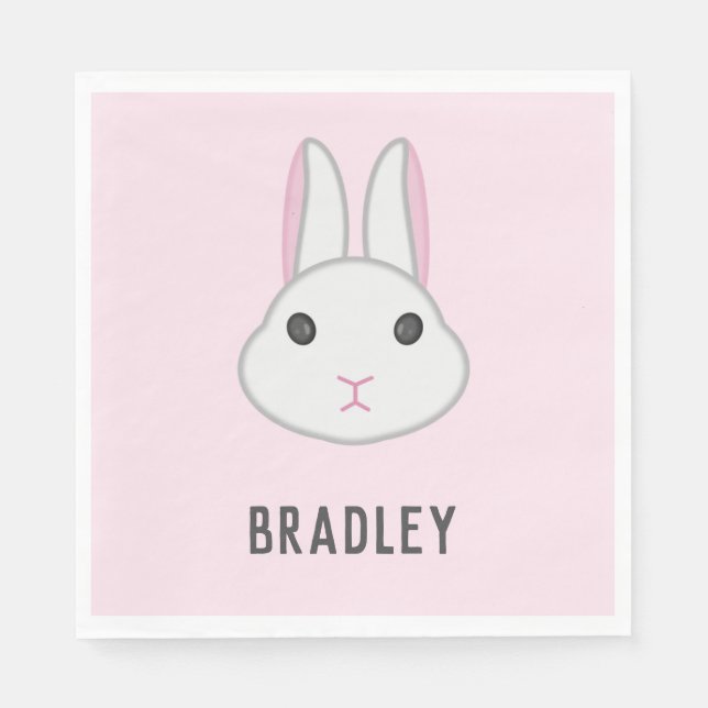 Niedlicher weißer Hase in Rosa Serviette (Vorderseite)