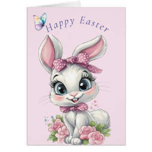 Niedlicher Weißer Hase Rosa Schleife Rosen Schmett