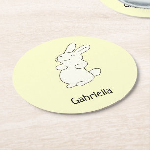 Niedlicher weißer Hengst personalisierter Name gel Runder Pappuntersetzer