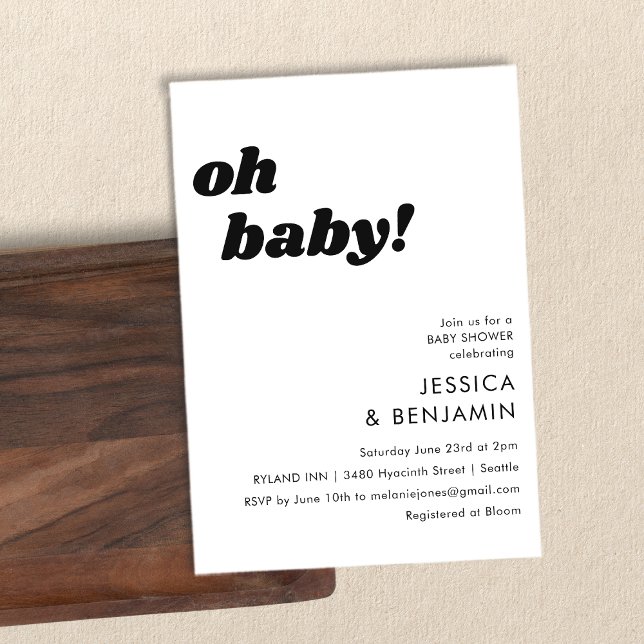 Niedlicher weißer Hintergrund Moderne Oh Babydusch Einladung (Von Creator hochgeladen)