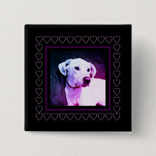 Niedlicher weißer Hund Lila Herzen Frame Valentins Button